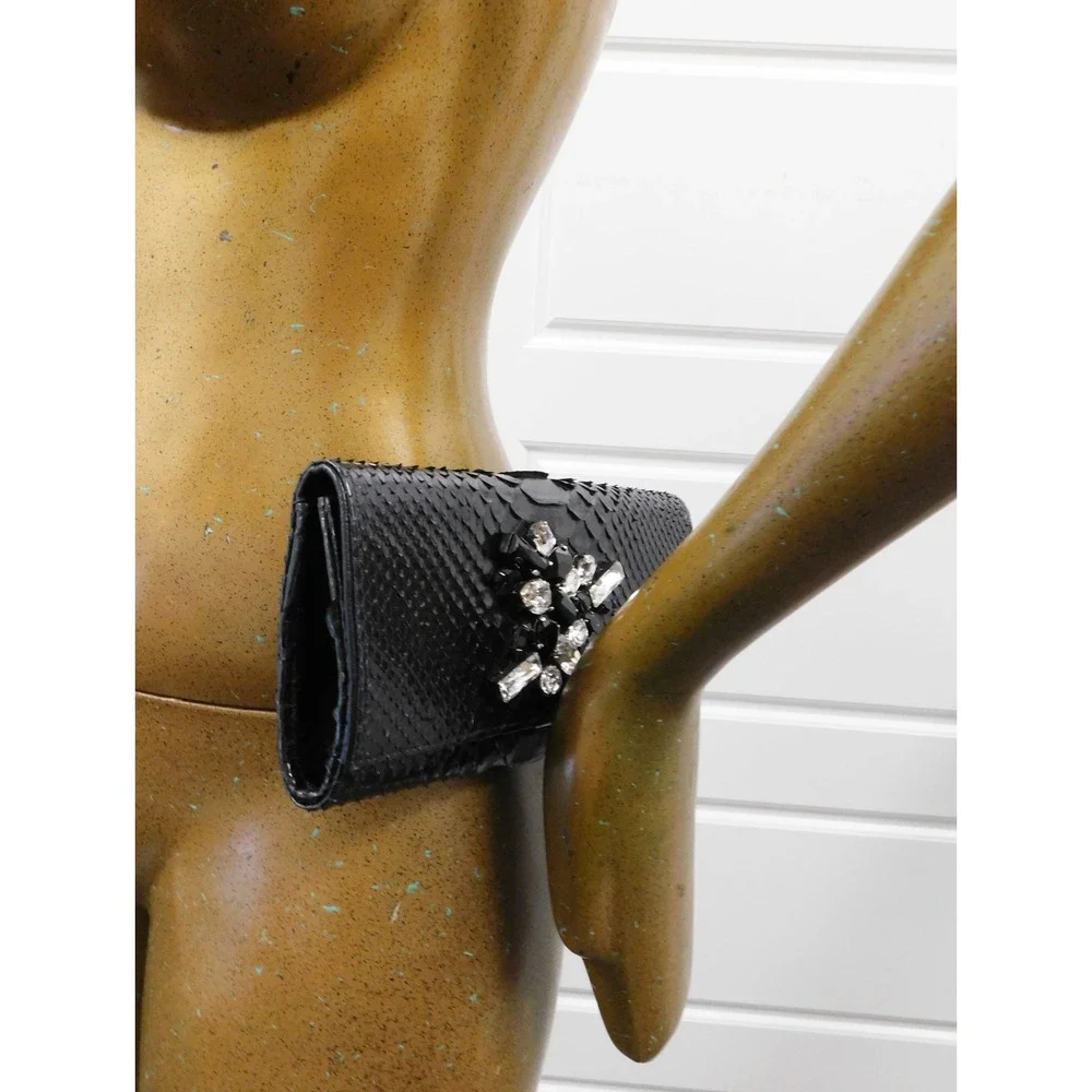 Ted Rossi New York Black Snake Skin Leather‎ & Rhinestones Clutch